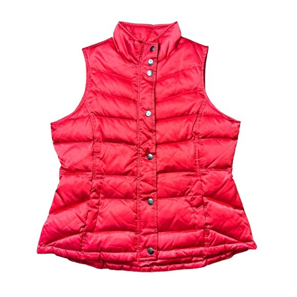 INC International Concepts Down Puffer Vest Womens L‎ Red Full Zip Snap FLAW - Picture 1 of 9